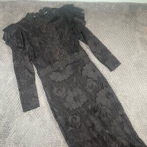 Fashion Nova Women's Black Lace Midi Dress Size Large Whimsigoth Witchy